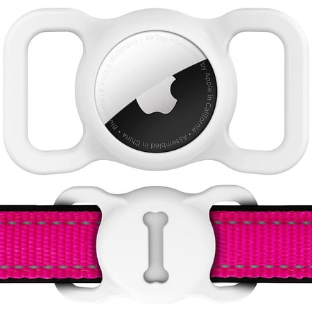 Airtag Dog Collar Holder, Air Tag Protective Cat Airtag Dog Collar,Silicone AirTags GPS Tracking Accessories,Air Tags with Bone Pattern (1 Pack(White))