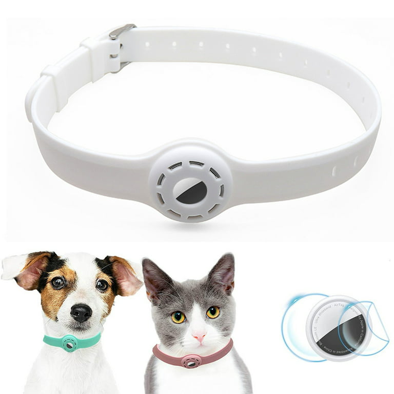 Airtag Dog Collar Holder Airtag Cat Collar 9-19.5inch Soft Silicone Dog  Collars for Apple Airtag on Cats Small Dogs Puppies (White) 