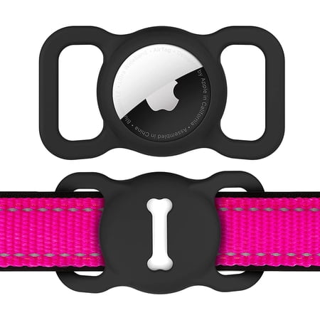 Airtag Dog Collar Holder, Silicone GPS Tracking Accessories Protective Cat Collar with Bone Pattern (1 Pack(Black))