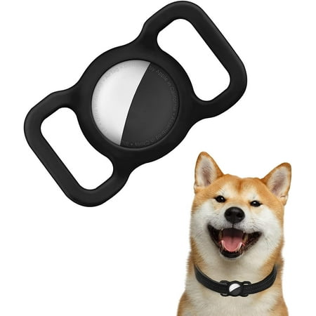 Airtag Dog Collar Holder for Apple Airtags, Anti-Lost Air Tag Holder Case, Airtag Pet Collar Holder Protector Compatible with Cat Dog Collars-Black