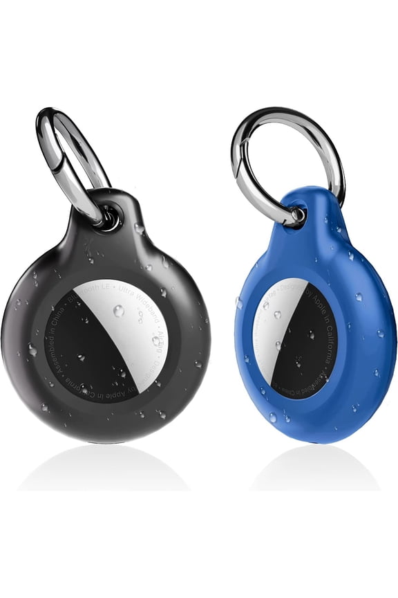 for Airtag Holder, [2 Pack] Fully Waterproof AirTag Keychain Case Cover, Hard Airtag Dog Collar Holder for Apple Airtag Tracker, Shockproof, Anti-Scratch, Light, for Key,Luggage (Black+Blue)