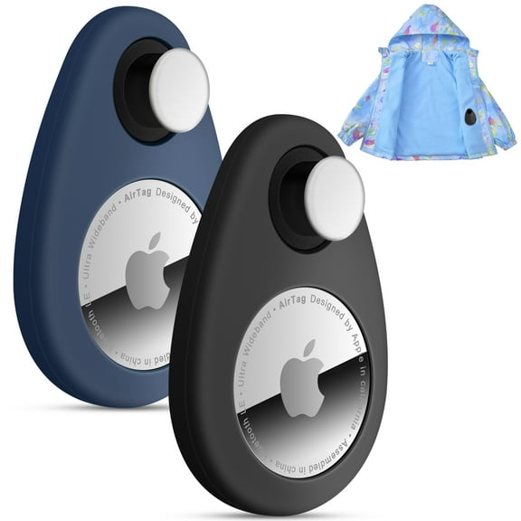 Airtag Holder for Kids Hidden 2 Pack GPS Tracker Case, Anti-Removal Airtag Silicone Case with Pins, Suitable for Children, Elderly, Pets, Backpack, Luggage(Navy Blue, Black)