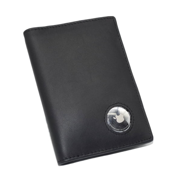 Airtag Passport Holder, Genuine Leather Travel Wallet with Airtag Slot, Passport Cover Case for Men & Women, Airport Travel Essentials Plain Black