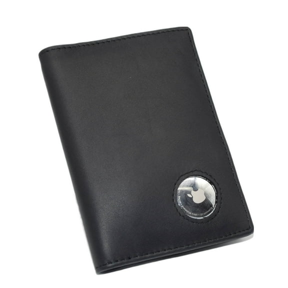 Airtag Passport Holder, Genuine Leather Travel Wallet with Airtag Slot, Passport Cover Case for Men & Women, Airport Travel Essentials Plain Black