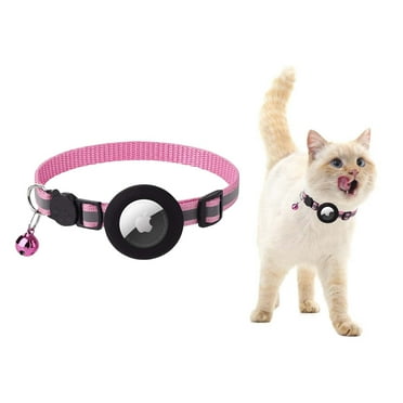 Airtag Pet Collar with Bell and Safety Buckle, Apple Airtag Collar with Silicone Airtag Holder Reflex Streak for Small Cats Dogs (Pink)