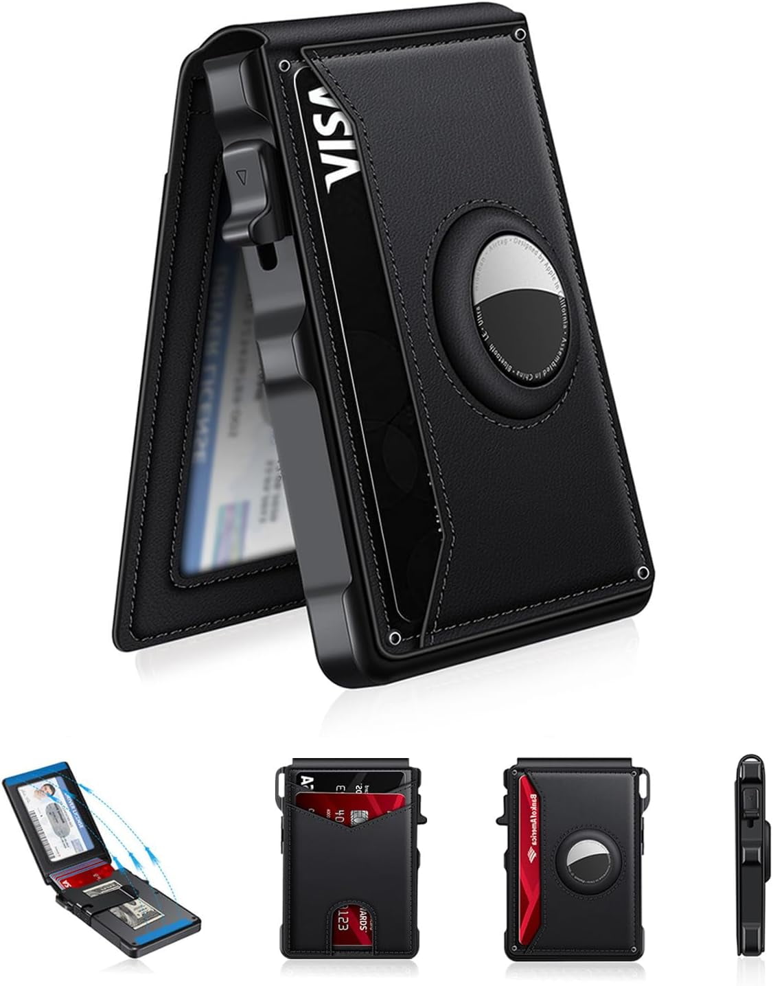 VULKIT Men's Pop-Up Card Holder Wallet - Holds 12 Cards, RFID Blocking, Double Window Slots, Carbon Fiber Black
