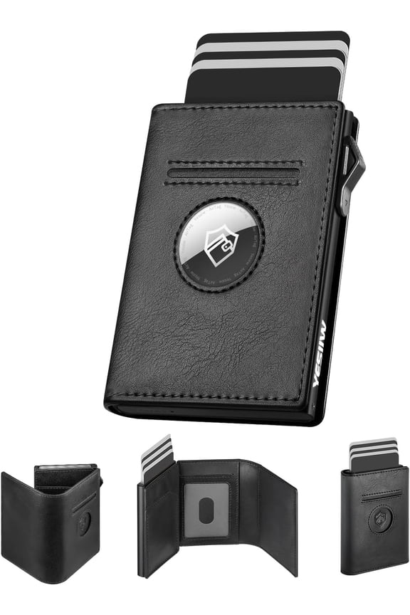 Airtag Wallet for Men, Mens Wallet for Air Tag RFID Blocking, Minimalist Trifold Pop Up Credit Card Case Holder with ID Window, for Men, No Airtag Included, Black