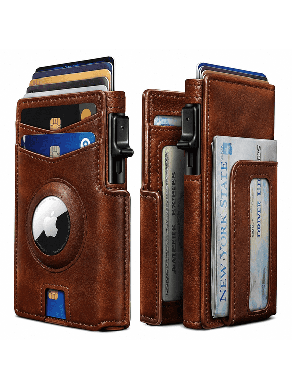Airtag Wallet for Men,with Money Clip 10 Cards Metal Case Smart Slim Pop Up Credit Card Holder Flip with Magnetic Closure RFID Blocking wallet