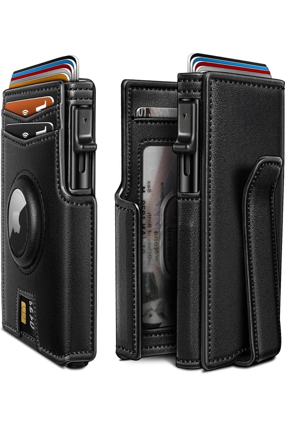Airtag Wallet for Men with Money Clip & Pop-Up Card Holder – RFID Blocking Metal Wallet, 10 Card Capacity Smart Flip Case with Magnetic Closure