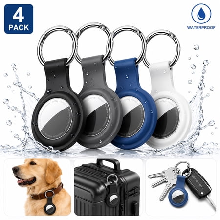 Airtags Case with Keyring Silicone Holder for Apple Finder Tracker Air Tags Waterproof Protector Accessories for Pet Dogs Collar Strap, airtag keychains Black/Gray/Blue/White price history and forecast - USTOP