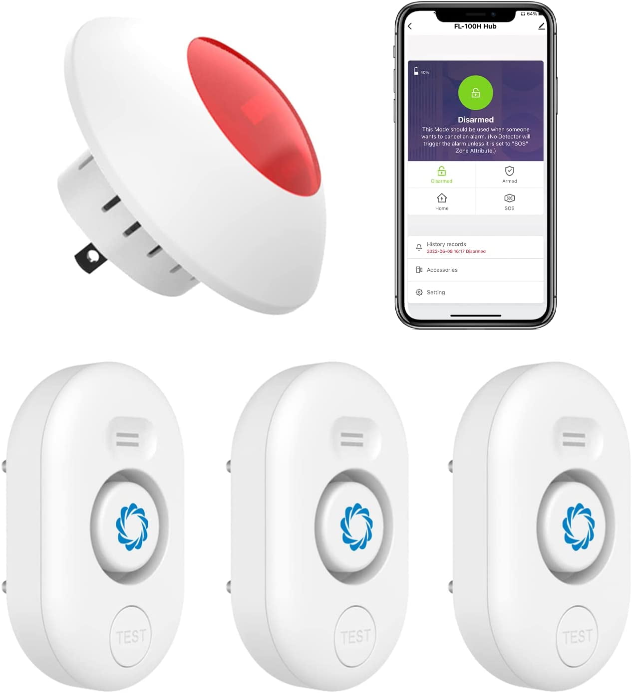 White Wireless Water Leak Detector with Adjustable Alarm