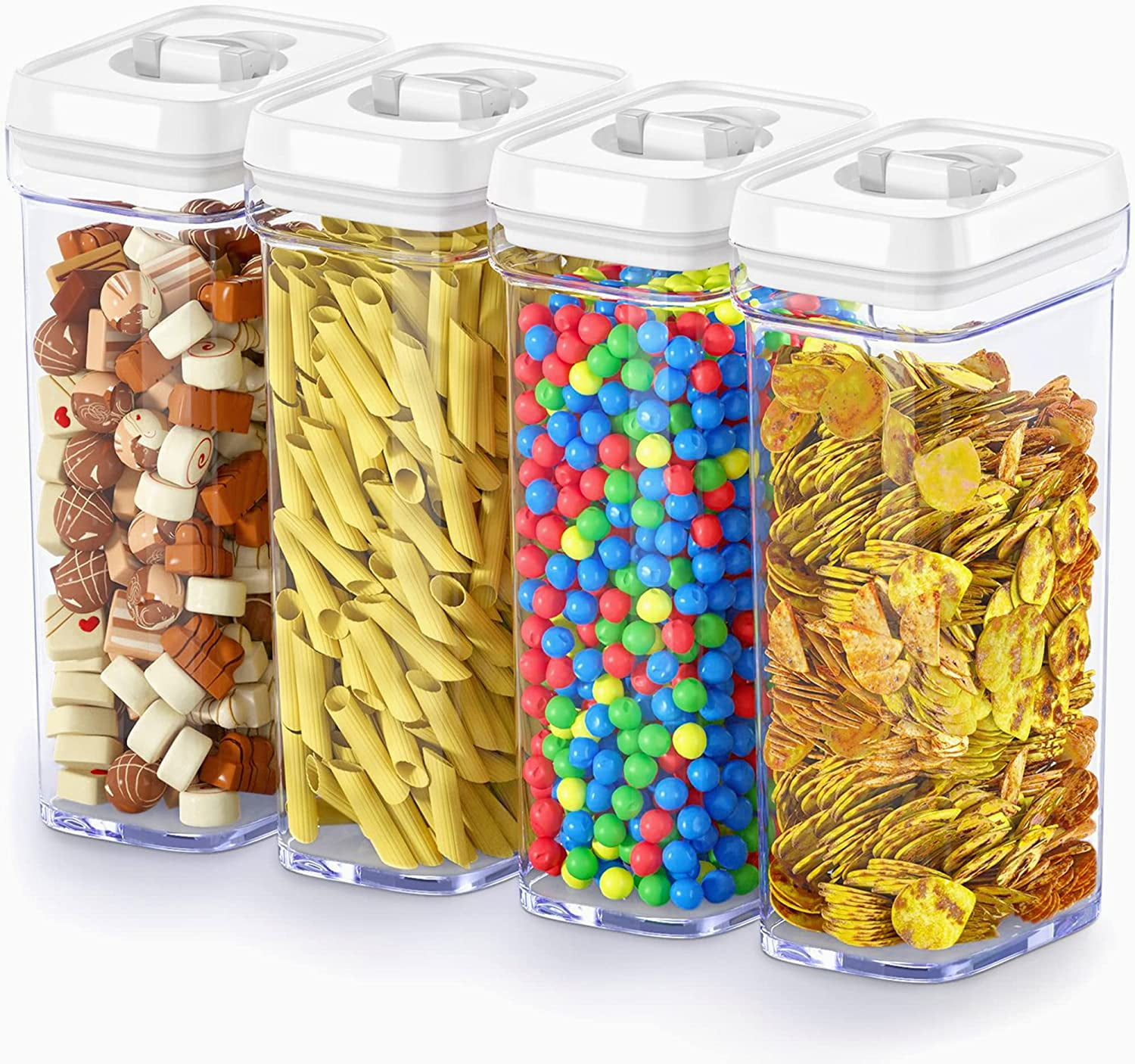 1.7L Airtight Food Storage Containers with White Lids, 4 Pc Clear ...