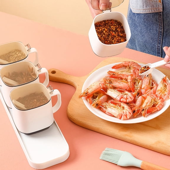 Airtight 3-Compartment Spice Organizer, Standing Seasoning Box With Spoon, Dust-Proof Lid Space-Saving Design, Food-Grade Kitchen Pantry Storage