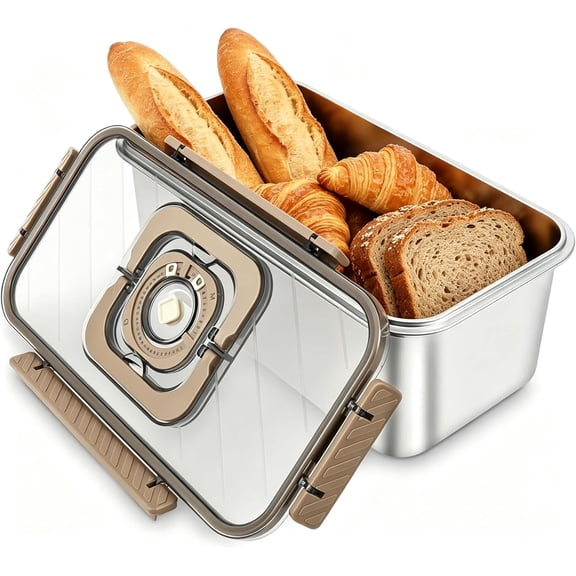 Airtight 316 Stainless Steel Bread Box with Lid & Handle, Stainless Steel Bread Box with Handle Sealed Bread Storage Container Time Recording Toast Storage Bin for Home Toast Fruits (1PC)