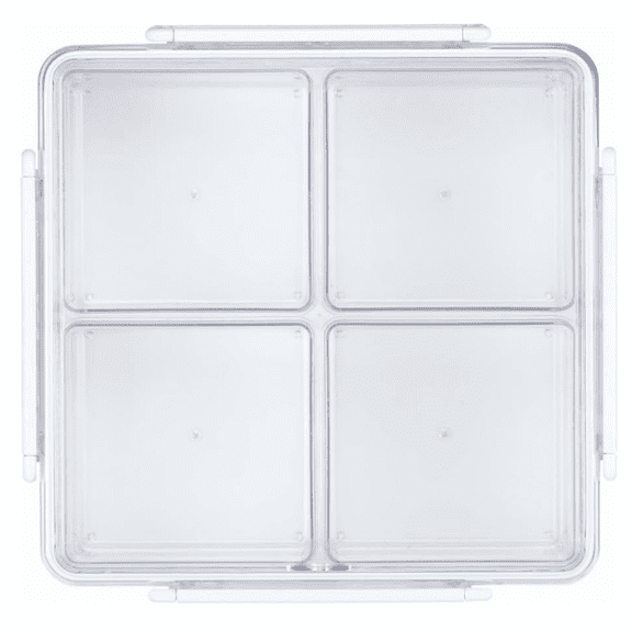 Airtight 4-Compartment Removable Divided Serving Tray with Lid, Portable Charcuterie Container, Snackle Platter, Snack Box, Easy Prepping Organizer Cansiter for Veggie, Fruit, Ingredient (Square)