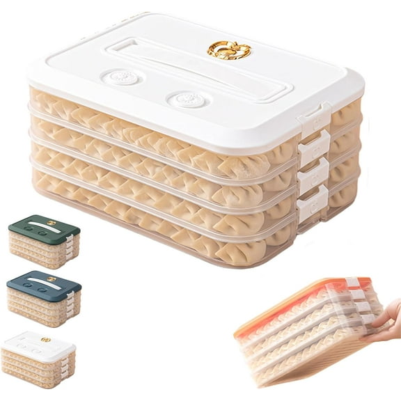 Airtight 4-Layer Dumpling Storage Container - Stackable with Buckle Lid & Handle, Freezer-Safe Large Capacity(XX)