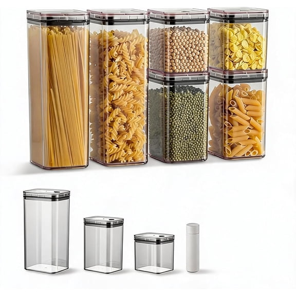 Airtight Air Pump Seal Food Storage Jars Set – 6 Pack with Lids, 2x1900ML, 2x1100ML, 2x700ML, Reusable & Eco-Friendly AS and Silicone Containers, Manual Pump Included – Easy to Use, Ideal