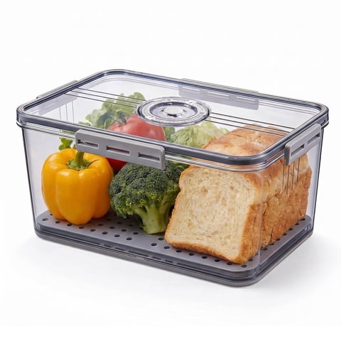 Airtight Bread Box With Date Indicator Lid, Countertop Bread Storage Container, Portable Kitchen Box for Bread, Toast, Bagel, Cookies And Fresh Fruits (Grey)