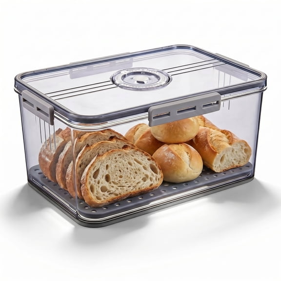 Airtight Bread Box, Large Capacity Bread Storage Container with Date Tracking Lid, Ideal for Storing Homemade Bread, Pastries, Snacks and Fruits on Kitchen Countertop (Grey)