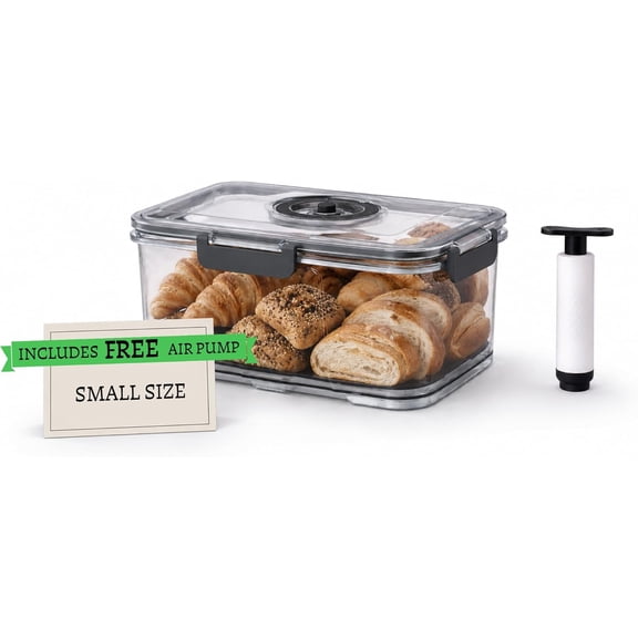 Airtight Bread Box with Manual Air Pump  Kitchen Countertop Storage Container Date Recording Dial, Silicone Seal Keeps Homemade Bread, Toast, Bagels & Cookies Fresh Longer (Small)