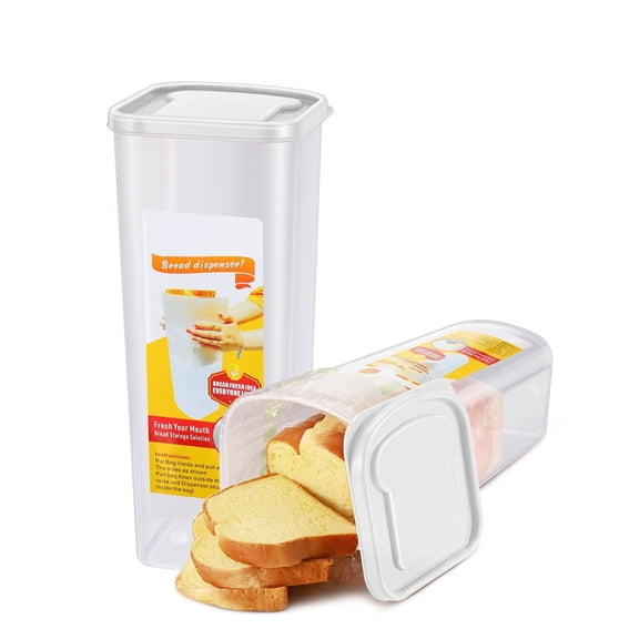 Airtight Bread Container with Lid - Bread Loaf Storage Container, Clear Bread Box for Homemade Bread BPA-Free Space-Saving & Durable Plastic Bread Container & Dispenser, Pack of 2, White