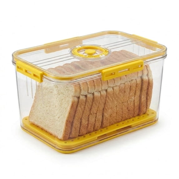 Airtight Bread Storage Box with Date Indicator Lid, 9 Qt Large Loaf Bread Container, Yellow