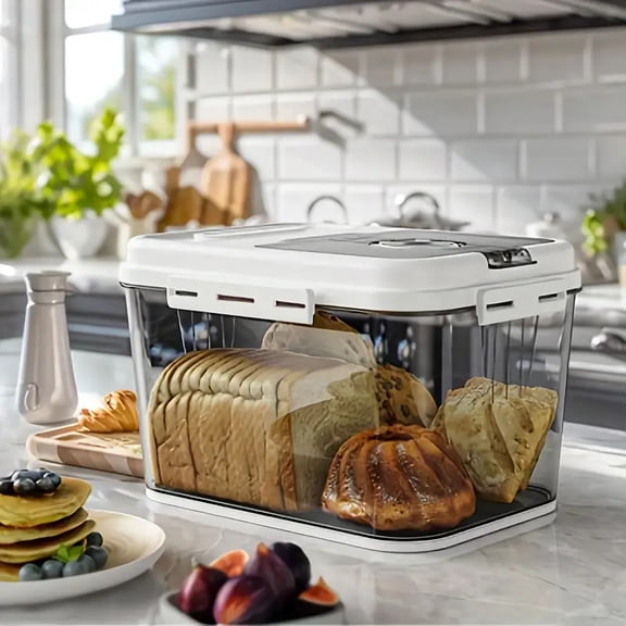 Airtight Bread Storage Container 11lb Clamshell Bread Box, White, Kitchen Countertop