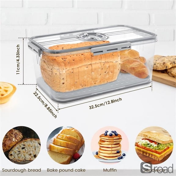 Airtight Bread Storage Container With Date Tracker, 3-Size Food Grade Bread Box For Kitchen Counter, Keeps Bread Fresh Longer For Homemade Bread, Toast, Fruits & Vegetables,32.5X22.5X11cm,One Size