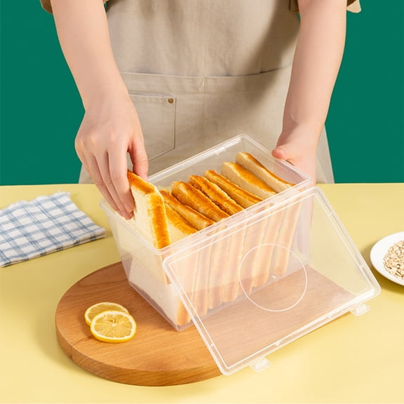 Airtight Bread Storage Container Plastic Bread Bin for Kitchen - Reusable Loaf Cake Dispenser with Clear Lid - Fresh Food Organizer Box for Bread Pastry Cereal Snacks