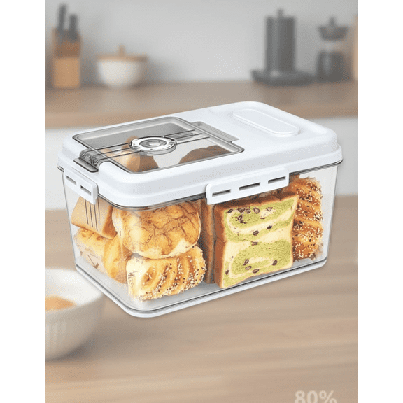 Airtight Bread Storage Container with Time Recorder, Large Kitchen Countertop Bread Box for Toast, Loaf, and Cookies, 11.4 x 7.5 x 6.7 Inch