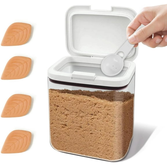 Airtight Brown Sugar Container 2 Quart - Moisture-Proof Storage with 4 Clay Discs & Spoon | Preserves Coffee Beans, Flour, Sugar Freshness | Kitchen Pantry Essential