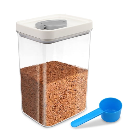 Airtight Brown Sugar Keeper Container with Lid & Scoop, 1.7 Quart Clear Sugar Storage Container, Plastic Coffee Bean & Flour Jar Food Storage for Home Kitchen Pantry Bakery Shop