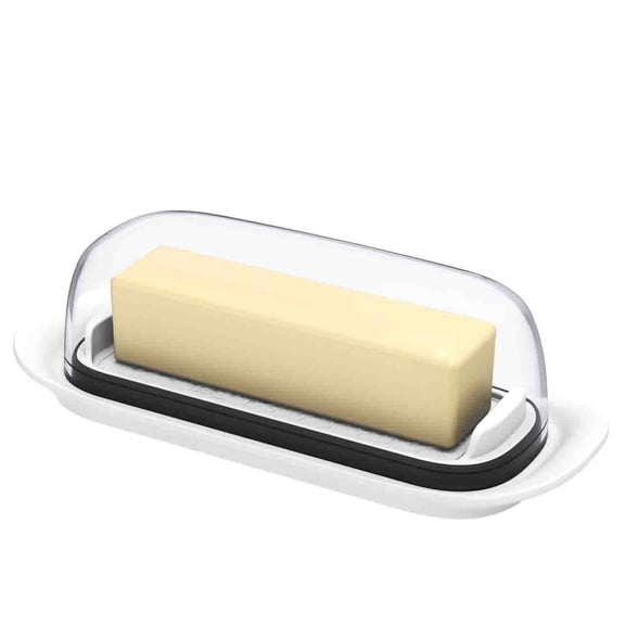 Airtight Butter Dish with Lid for Countertop and Refrigerator Door Shelf, Plastic Butter Holder, Tray Container, White