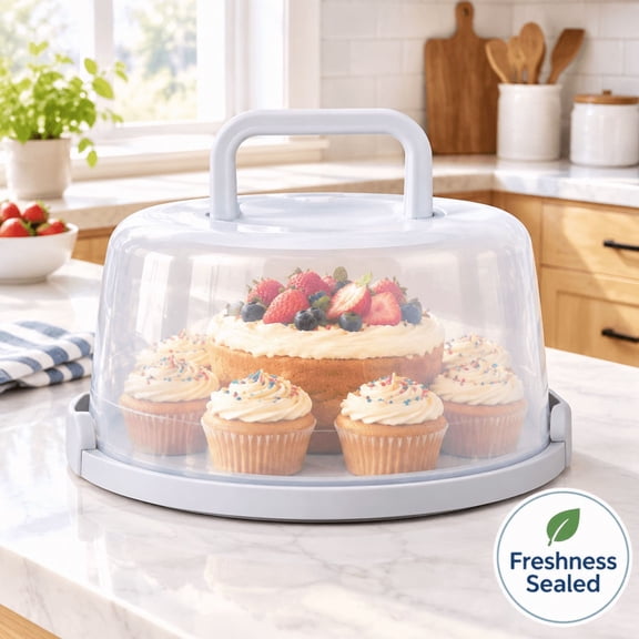 Airtight Cake Carrier Portable Tall Round Cake Container with Lid & Handle for Transport & Storage(Blue)