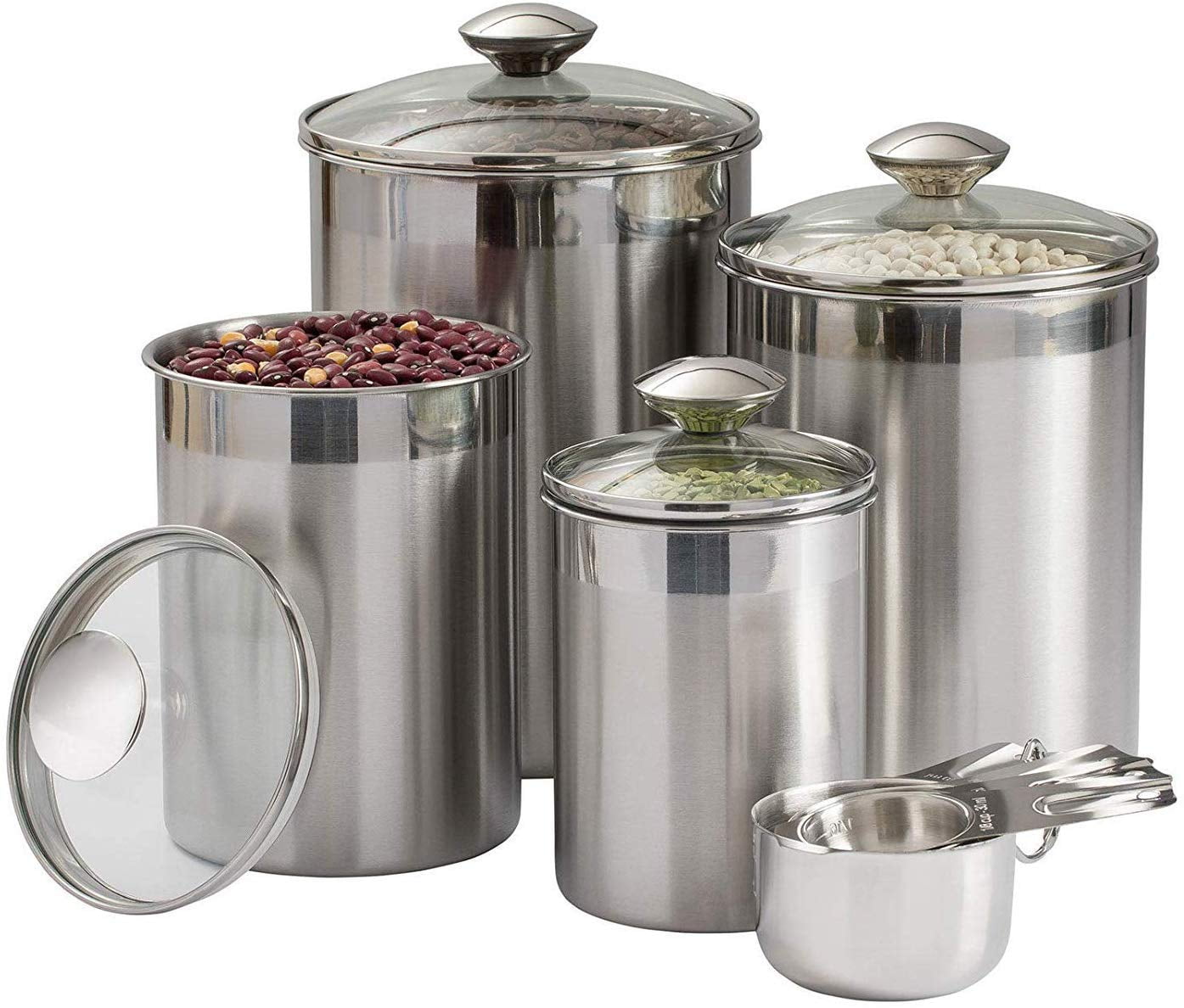 SAIOOL Stackable Kitchen Canisters Set of 8,High Borosilicate Glass  Cylinder Airtight Food Storage,Durable and sort out the tea, flour,  candies, grain