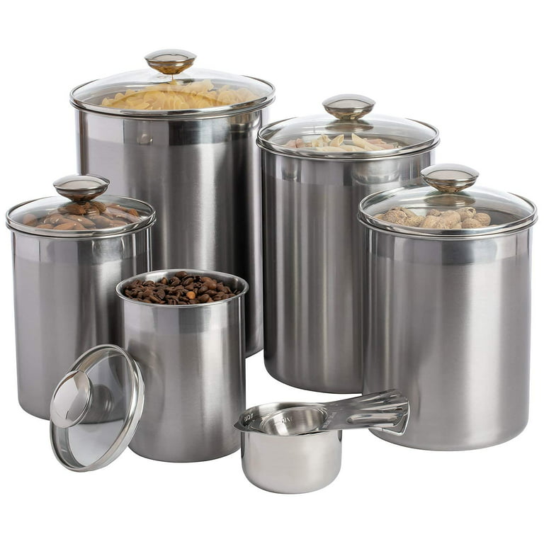  ENLOY 165oz Stainless Steel Airtight Canister for Kitchen,  Large Flour Coffee Bean Tea Cereal Sugar Cookie Metal Food Storage  Canisters with Clear Lid and Sturdy Locking Clamp : Home & Kitchen