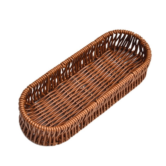 Silverware Organizer Basket, Rattan Dinnerware Storage Container for Fork, Knife, Plastic Woven Organizer Bin for Drawer, Kitchen Counter, Bathroom Vanity and Desktop Decoration, 9.84x3.54x1.97 inch