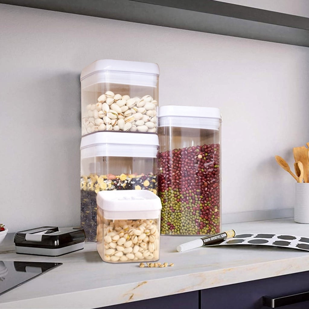 Sugar Storage Stackable Airtight Cereal Storage Container 0.8L Clear Plastic Kitchen Pantry Jar ...
