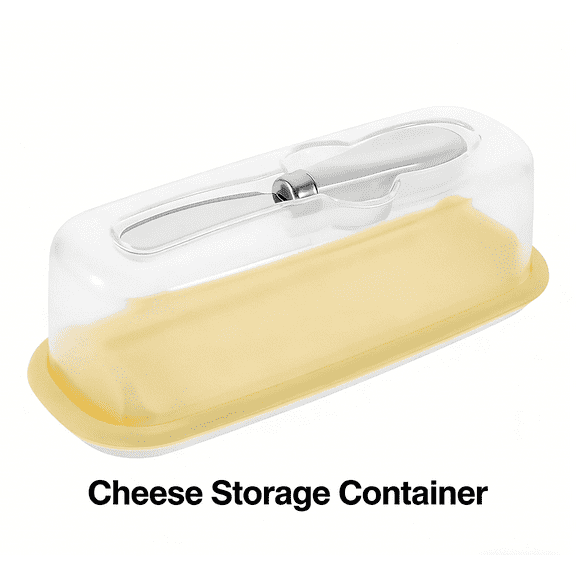 Airtight Cheese Storage Container with Pull-Out Tray | Food-Grade Silica, ABS & Stainless Steel | Fridge Organizer for Cheese, Snacks & Deli Meats | Yellow Kitchen Storage Box