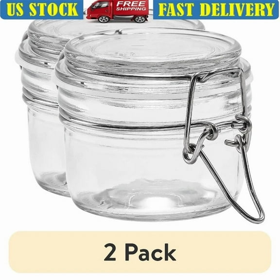 Airtight Clear Glass Food Storage Jar 2 Pack Locking Lid Cereal Canister New