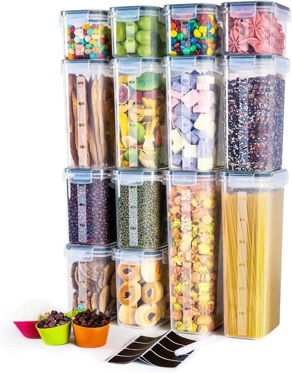 Airtight Clear Pantry Canister Set 14Pack Dark Gray Stackable