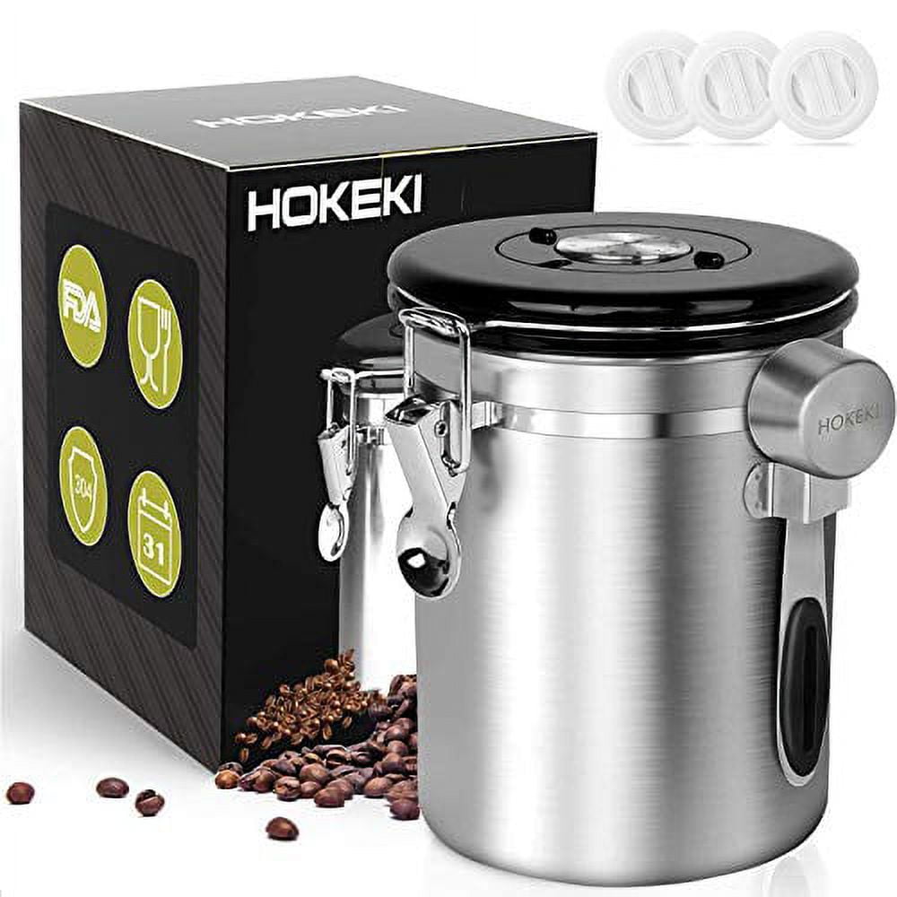 Airtight Coffee Canister, HOKEKI Stainless Steel Container for the Kitchen,  Coffee Ground Vault Jar With One