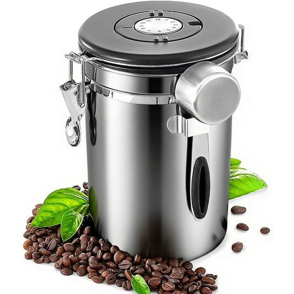 Airtight Coffee Canister with  Lid, 62oz Coffee Canister Stainless Steel Airtight Storage Container & Measuring Scoop for Ground Coffee, Tea, Flour, Sugar (Black)