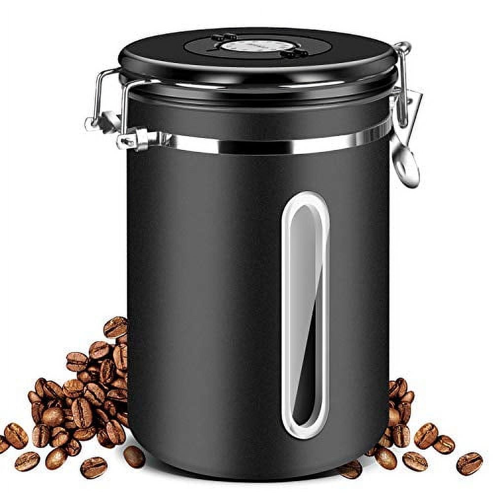 Coffee Canister For Ground Coffee With Transparent Window,date  Tracker,scoop,304 Stainless Steel Kitchen Food Airtight Storage Container  For Coffee Be