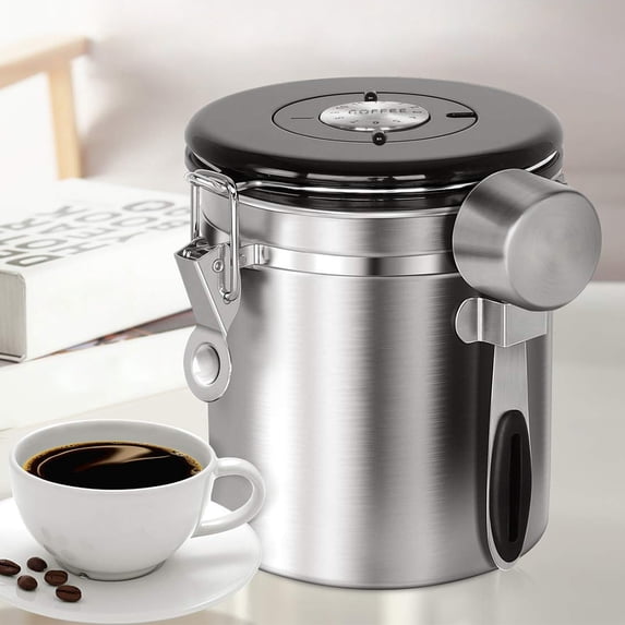 Airtight Coffee Canister Stainless Steel Coffee Storage Container with CO2 Valve Sealed Cantilever Lid