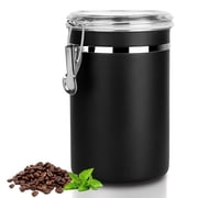 Airtight Coffee Canister with Lid, 1.8L/62 floz Large Stainless Steel Coffee Container for Ground Coffee, Tea, Flour, Sugar Black