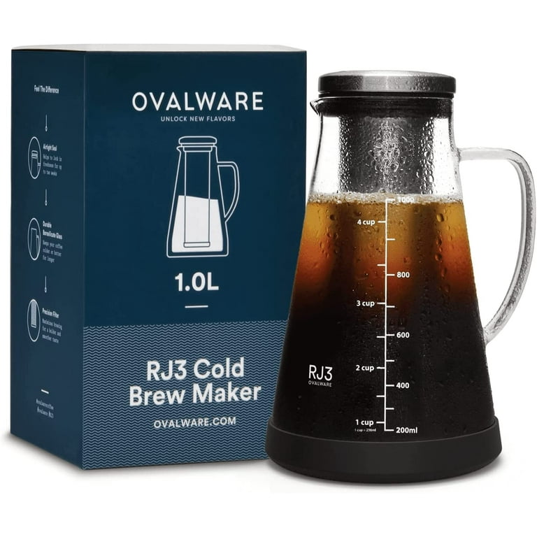 Ovalware Airtight Cold Brew Iced Coffee Maker and Tea Infuser with Spout - 1.0L / 34oz