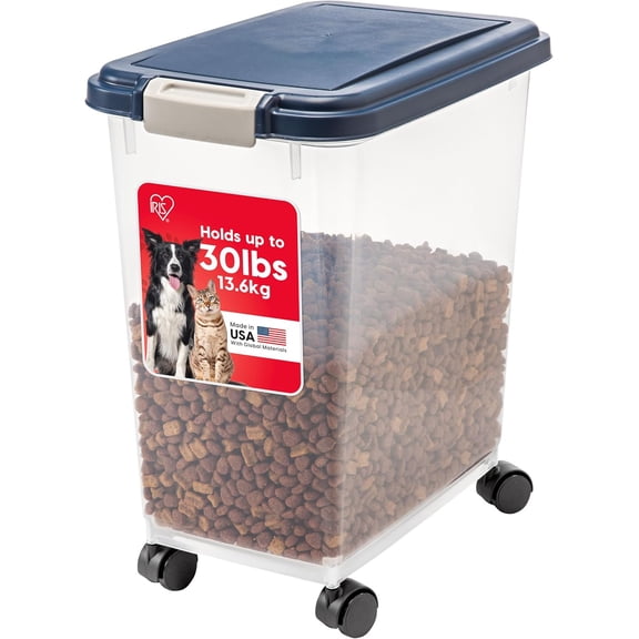 Airtight Dog Food Storage Container, Up to 30 lbs, Attachable Wheels, for Dog Cat Bird and other Pet Food Storage Bin, Keep Fresh, Easy Mobility, BPA Free, Black