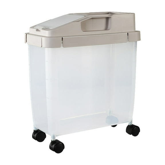 Airtight Dog Food Storage Container, Up to 30 lbs,Cat Food Storage Container,Attachable Wheels, Dog Treat Container,Food Storage Bin, Keep Fresh, Easy Mobility, BPA Free(Beige,11.02"Dx6.69"Wx13.38"H)