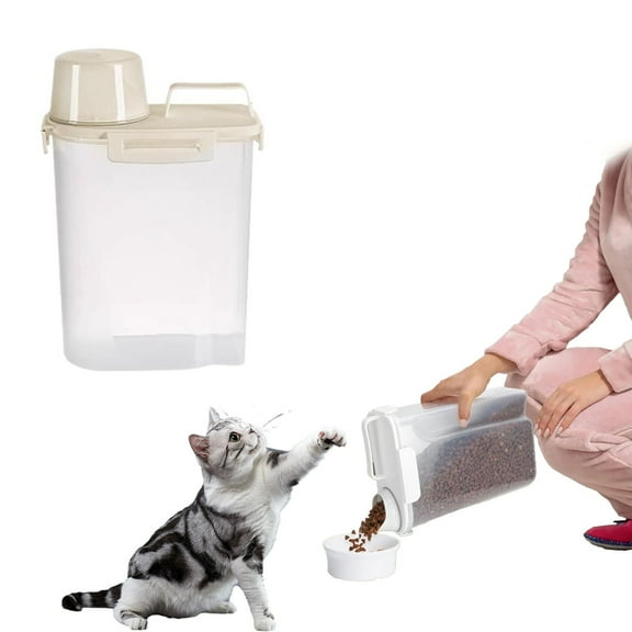 Airtight Dog Food Storage Container - Pet Food Dispenser With Sealing Ring & Measuring Cup, Kitchen Organizer For Cats/Dogs